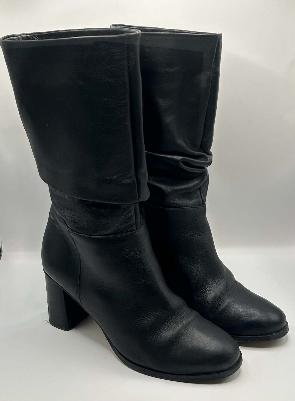 André Assous Women's Leather Slouchy Block Heel Mid-Calf Boots